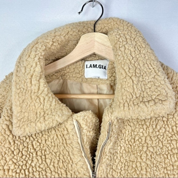 I.AM.GIA Pixie Full Zip Teddy Sherpa Caramel Brown Oversized Jacket S - Picture 5 of 7